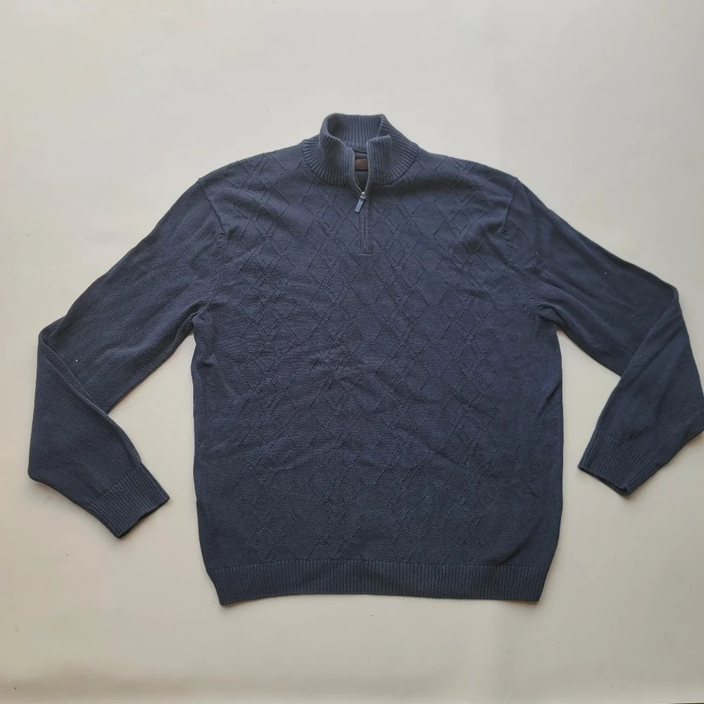 Perry Ellis Mens 1/4 Zip Classic Fit Stretch Knit Pullover Sweater Black Sz L